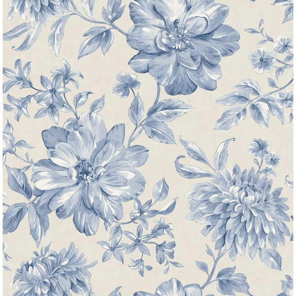 Gabriela Blue Floral Non-Pasted Wallpaper, 56.4 sq. ft.
