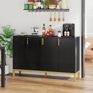 Brenda Black Storage Cabinet with 4-Doors, Sideboard Buffet Cabinet for Dining Room