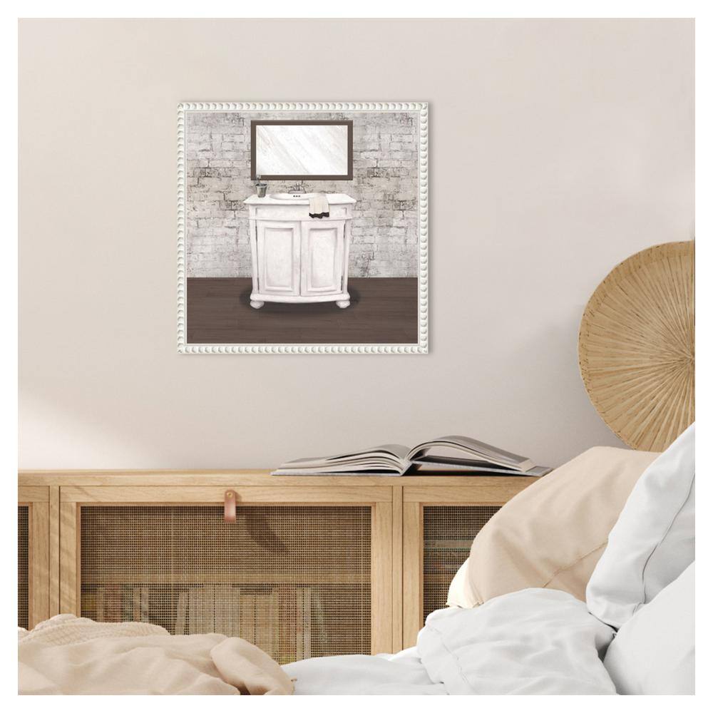 Brick Bath II White Canvas Wall Art with Beaded Frame