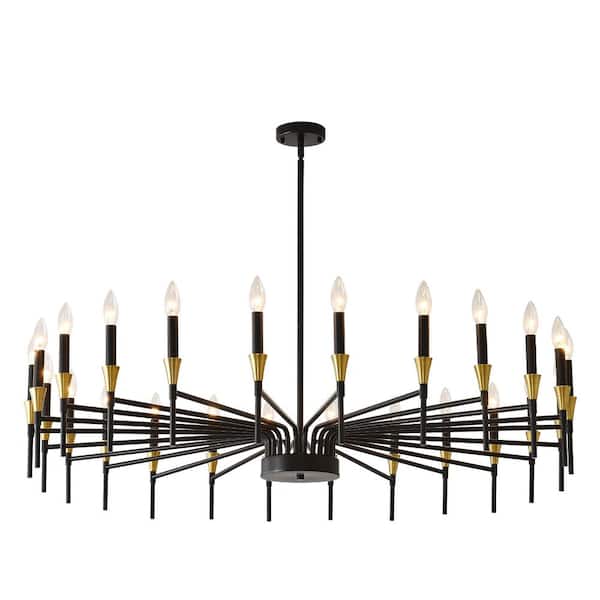 24-Light Modern Farmhouse Chandelier, Black Gold Dining Room Light Fixture, Candle Chandeliers for Living Room Kitchen