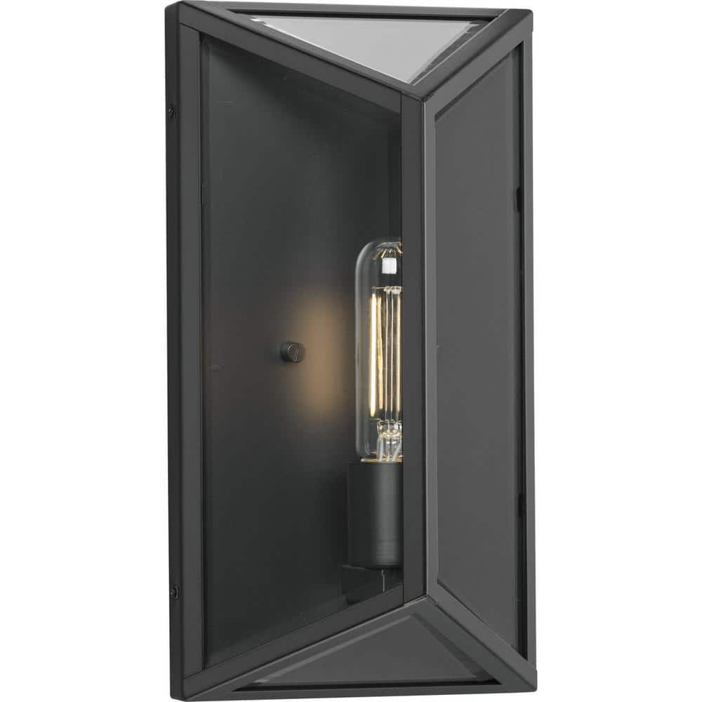 Matte Black Steel Outdoor Wall Lantern with Clear Glass