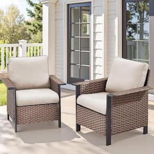 Nyajiah 2-Piece Wicker Patio Conversation Set with Beige Cushions