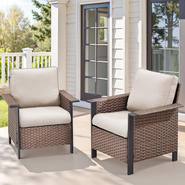 Buenaola Nyajiah 2-Piece Wicker Patio Conversation Set with Beige Cushions
