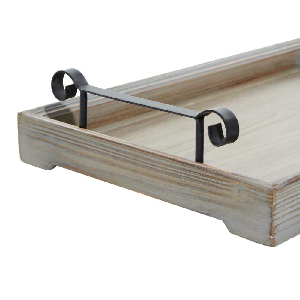 Beige Wood Tray Set with Metal Handles, 20" and 17"