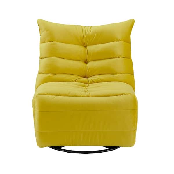 Z-joyee Yellow Velvet Recliner 360° Swivel with Adjustable Footrest and Side Pocket Recliner