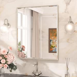 30 in. W x 36 in. H Framed Rectangular Brushed Nickel Mirrors for Bathroom Wall Beveled Mirror Bathroom Vanity Mirror
