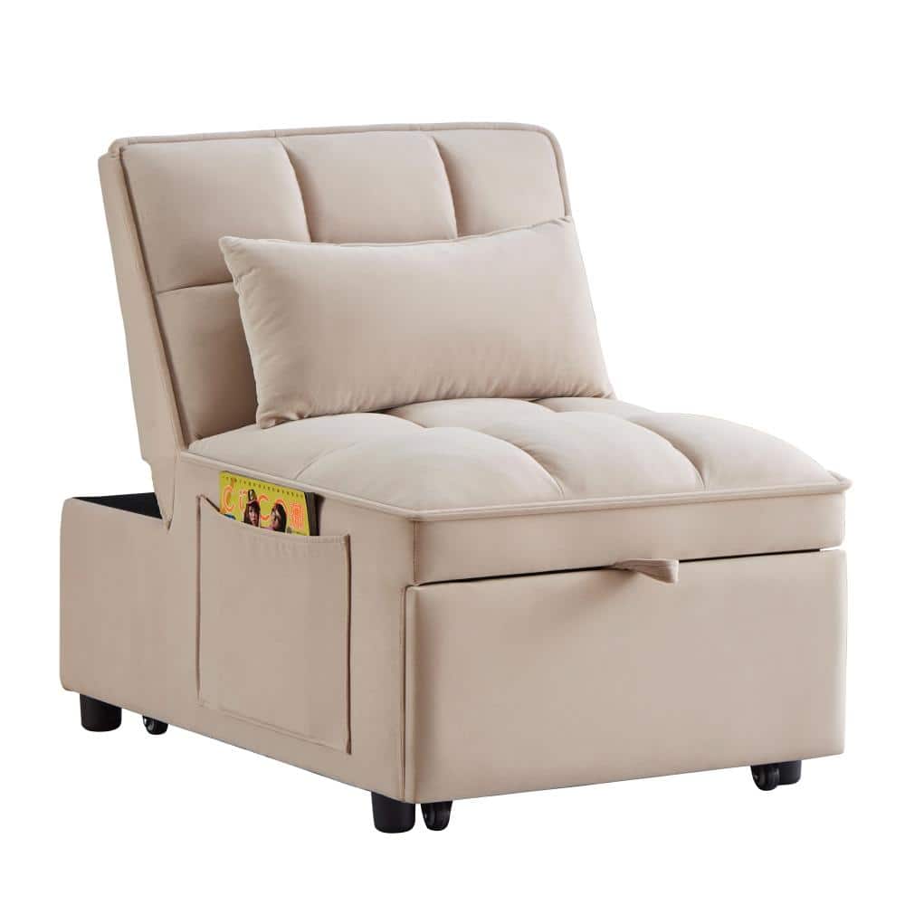 68.5 in. Taupe Velvet Twin Size Sofa Bed with Storage Pockets, Adjustable Backrest & Pull-Out Sleeper price history on PriceWatchPro