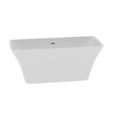 55 in. Acrylic Flatbottom Center Drain Oval Freestanding Bathtub in White