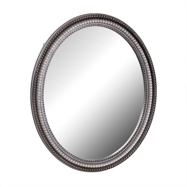 Zenna Home 25 in. W x 32 in. H Zenith Oval Mirror Surface Mount Medicine Cabinet in Pewter