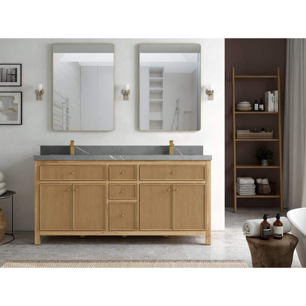 Sonoma Teak 72'' Double Sink Bathroom Vanity with Gray Quartz Top