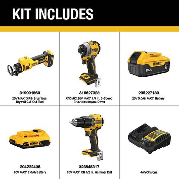 ATOMIC 20V Lithium-Ion Cordless 2-Tool Combo Kit and Cordless Drywall Cut-Out Tool with 5 Ah & 2 Ah Batteries & Charger