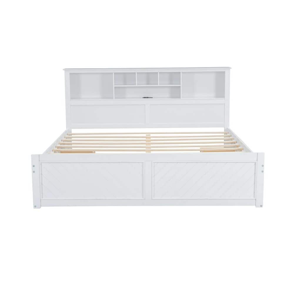 Wood Frame King Size Platform Bed with Multi-Storage Headboard, USB and Drawers - thumbnail 6