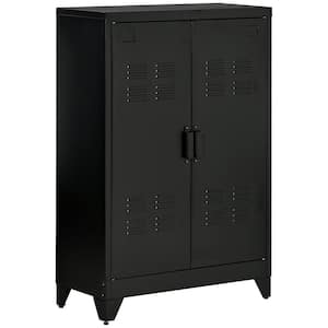 Black Metal 29.5 in. Sideboard Buffet Cabinet with Adjustable Shelves