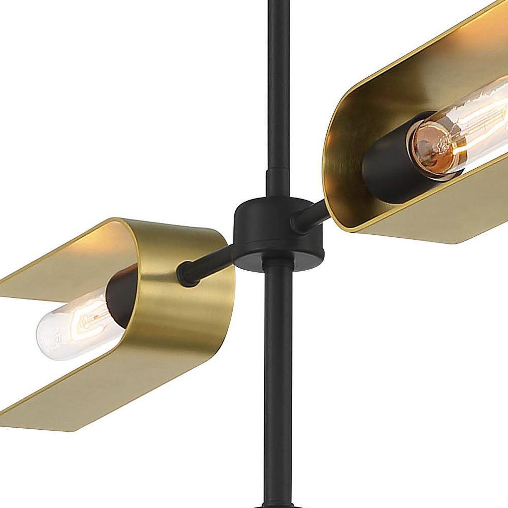 U Turn Sleek Matte Black and Brushed Gold 6-Light Island Pendant