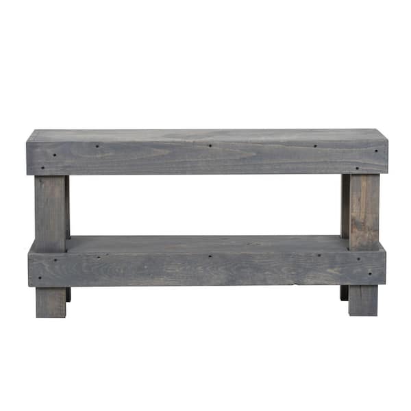 Del Hutson Designs Gray Rustic Contemporary Farmhouse Solid Wood Bench Small