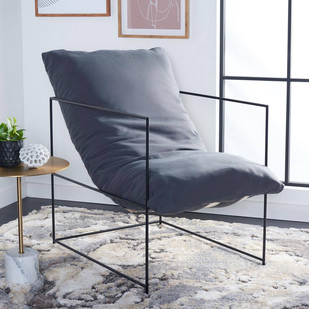 Portland Minimalist Gray Linen and Black Metal Accent Chair