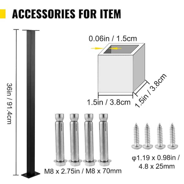 SKYSHALO Cable Rail Post Level Deck Stair Post 36 x 1.5 x 1.5 in. Cable Handrail Post Stainless Steel Brushed Finishing Deck