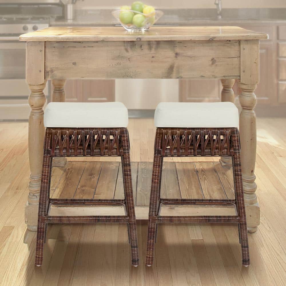 Bali 19" Brown Rattan Backless Counter Stool with Cushion