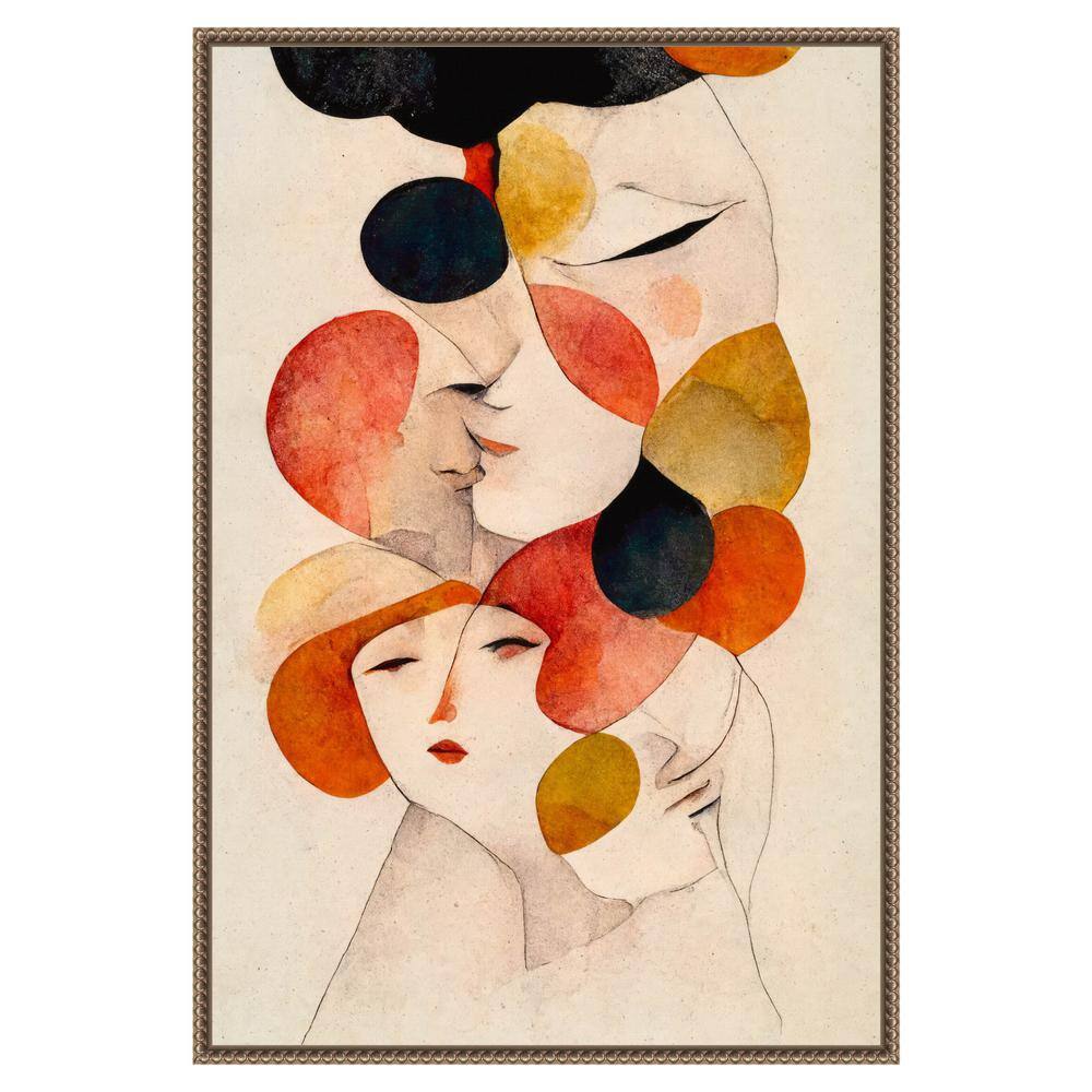 The Loving No 2 Abstract Faces Canvas Wall Art with Bronze Frame