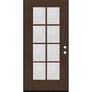 Regency 36 in. x 80 in. Full 8-Lite Right-Hand/Outswing Clear Glass Hickory Stained Fiberglass Prehung Front Door