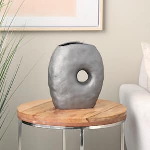 Gray Wavy Donut Ceramic Abstract Decorative Vase with Cutout Center