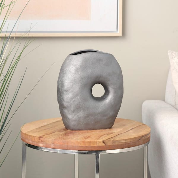 Litton Lane Gray Wavy Donut Ceramic Abstract Decorative Vase with Cutout Center