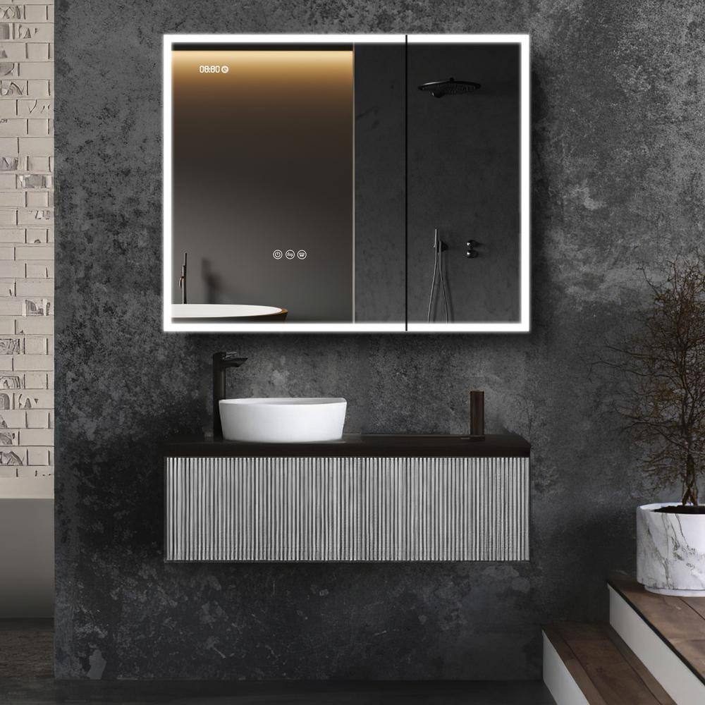 HBEZON Vwetunus 36 in. W x 30 in. H Rectangular Aluminum Antifogging