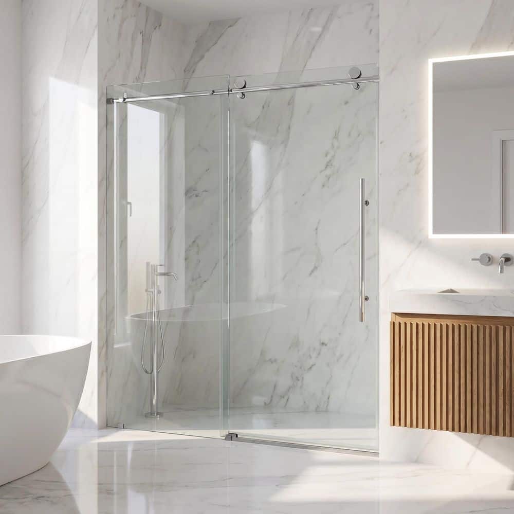 VIGO Elan E-Class 56 to 60 in. W x 76 in. H Frameless Sliding