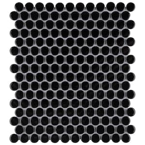 Metro Penny Glossy Black 9-3/4 in. 11-1/2 in. Porcelain Mosaic Tile (16 sq. ft./Case)