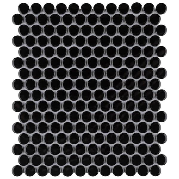 Merola Tile Metro Penny Glossy Black 9-3/4 in. x 11-1/2 in. Porcelain Mosaic Tile (8.0 sq. ft./Case)