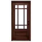36 in. x 80 in. Craftsman 9 Lite Stained Mahogany Wood Prehung Front Door