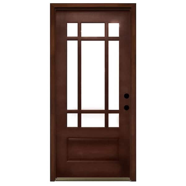 Steves & Sons 36 in. x 80 in. Craftsman 9 Lite Stained Mahogany Wood Prehung Front Door