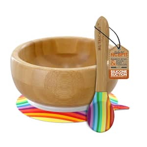 Rainbow Bamboo Bowl with Silicone Suction and Spoon for Baby and Toddlers