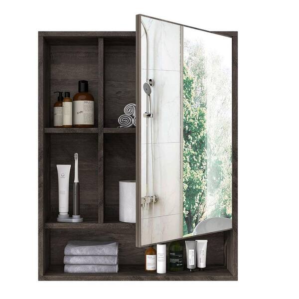 Dracelo 23.6 in. W x 8.9 in. D x 29.3 in. H Espresso Bathroom Over The Toilet Cabinet with Adjustable Shelves and Towels Bar, Brown