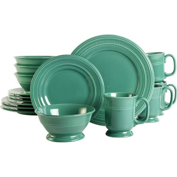 GIBSON elite Barberware 16 Piece Turquoise Ceramic Dinnerware Set, Service for 4