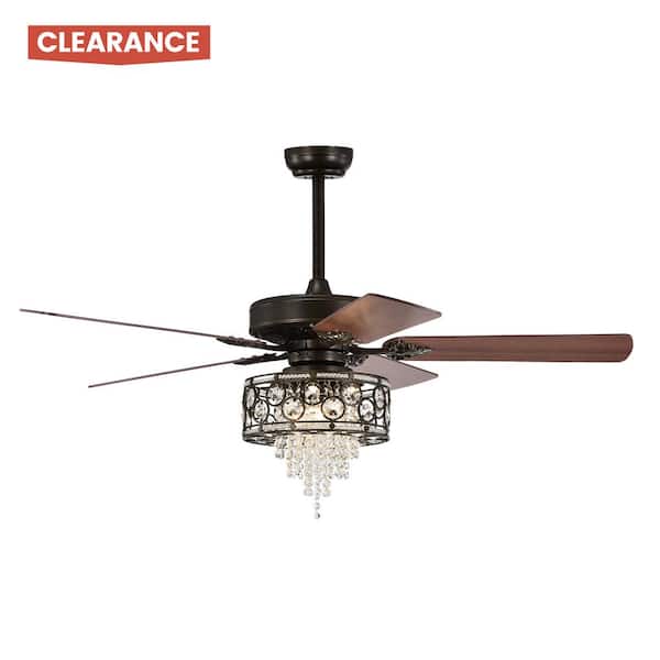 BANSA ROSE 52 in. Indoor/Outdoor Matte Black Crystal Chandelier Ceiling Fan with Light Kit and Remote Control
