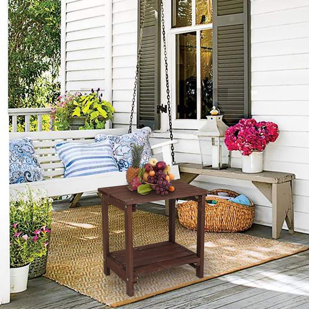 Light Brown Fir Wood Rectangular Outdoor End Table
