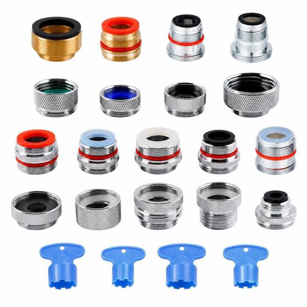 18-Piece Brass Faucet Adapter Kit, 1 in. H x 1 in. W x 1 in. D Sink Aerator Adapter with 4 Aerator Keys