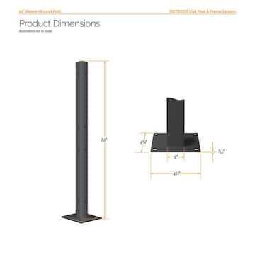 OUTDECO 52 in. x 2 in. x 2 in. Black Galvanized Steel Fence Post and Welded Base Plate (Privacy Panels and Slat Fence Installs) ODP55