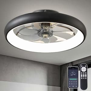20 in. Integrated LED Indoor Black Flush Mount Dimmable Ceiling Fan with Light APP and Remote Control