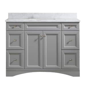 48 in. W x 22 in. D Bath Vanity in Gray with Carrara Marble Vanity Top in White with White Basin
