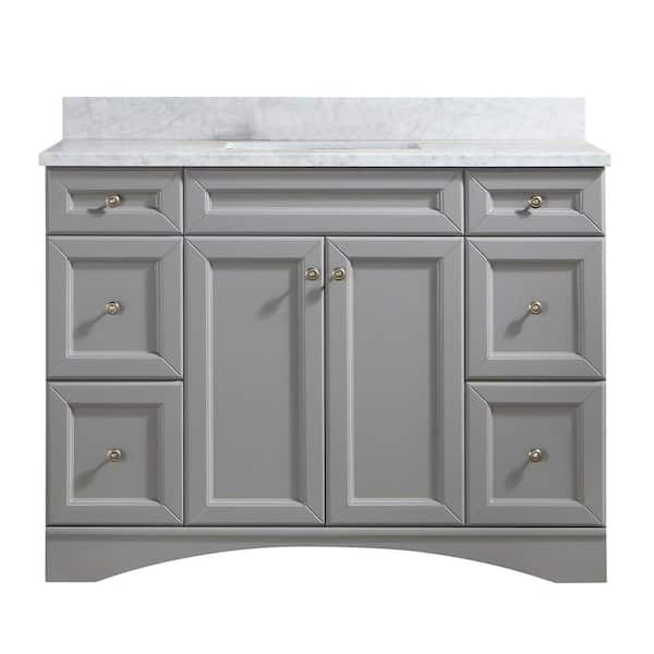 PROOX 48 in. W x 22 in. D Bath Vanity in Gray with Carrara Marble Vanity Top in White with White Basin