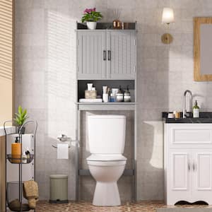 21.7 in. W x 66.9 in. H x 7.1 in. D Gray Bathroom Over-the-Toilet Storage with Adjustable Shelf and Doors