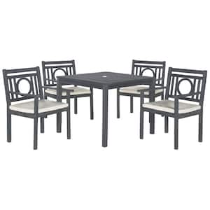 Montclair Ash Gray 5-Piece Wood Outdoor Dining Set with Beige Cushions