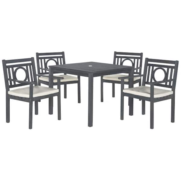SAFAVIEH Montclair Ash Gray 5-Piece Wood Outdoor Dining Set with Beige Cushions