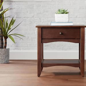 Cedar Springs Rectangular Sable Brown Finish Wood 1 Drawer End Table (21.97 in. W x 21.97 in. H)