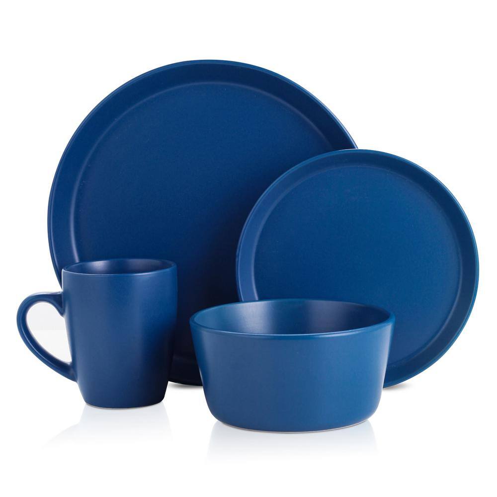 Blue Ceramic 32-Piece Round Dinnerware Set for 8
