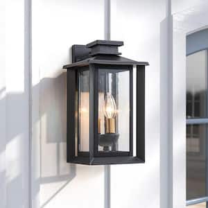 Perth 3-Light Black & Gold Lantern Outdoor Wall Sconce with Clear Glass