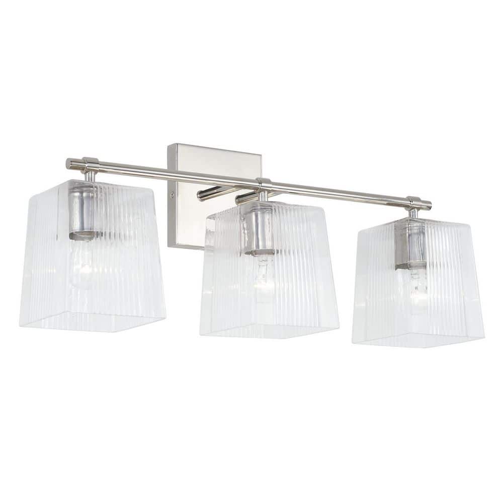 Lexi 23 in. W x 9 in. H x 7 in. E 3-Light Polished Nickel Vanity Light with Clear Fluted Square Glass price history on PriceWatchPro