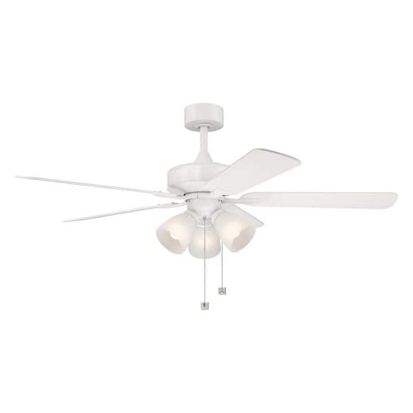 Stellant II 52 in. Indoor/Covered Outdoor Downrod Matte White Traditional Ceiling Fan w/ Three 3000K LED Bulbs Included